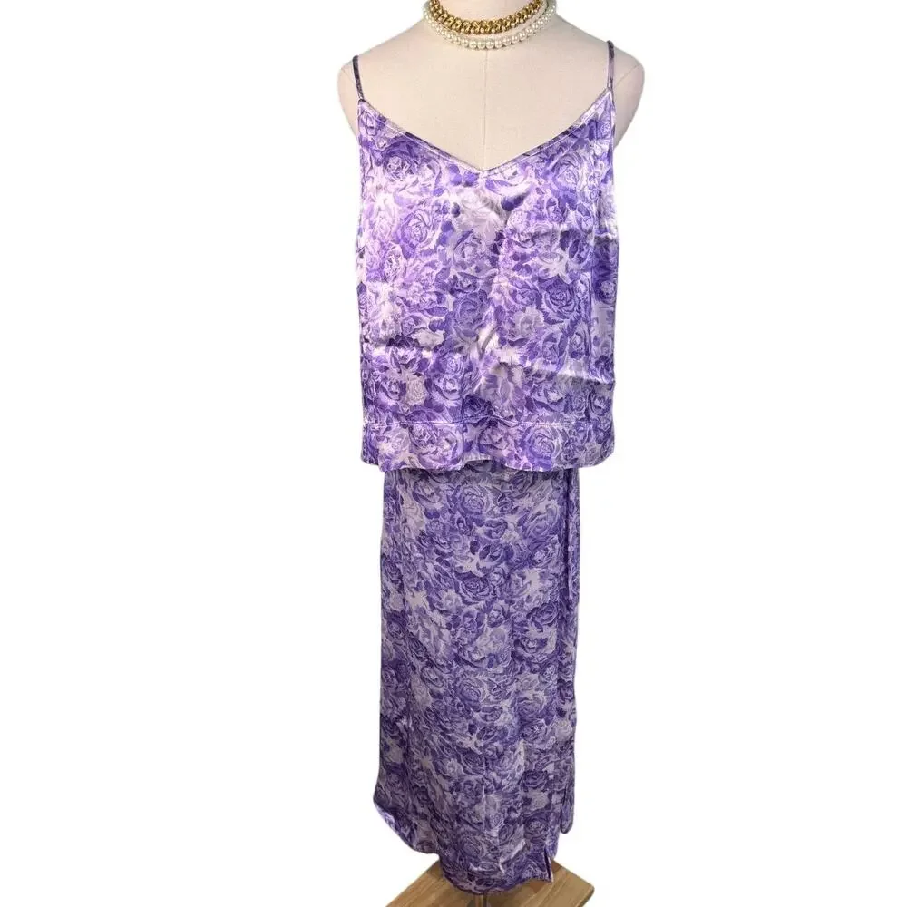 GANNI Heavy Satin Top + Pierced Detail Skirt Set violet tulip size 42 US 10/12